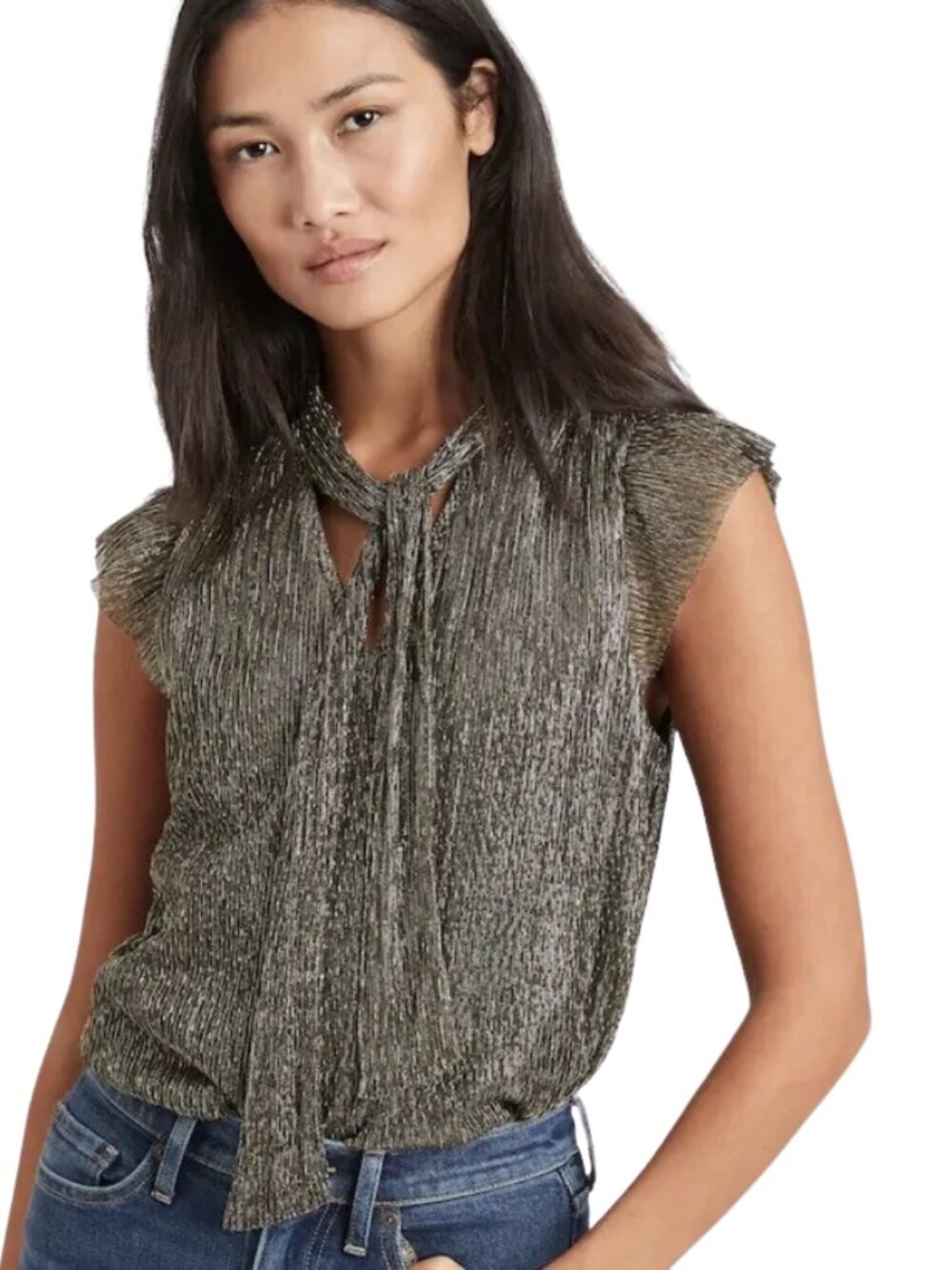 ✨Like New✨ Banana Republic Metallic Flutter Sleeve Top, Gold, Size S